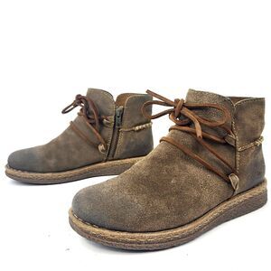 BORN Calyn Chukka Boot Size 8 M Brown Full Grain Leather Side Zip Women Bootie